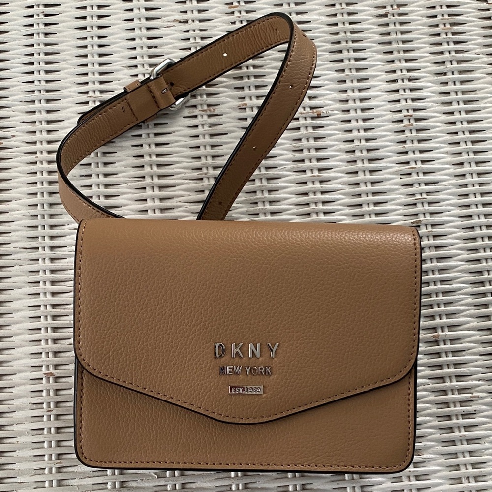 DKNY Tan Crossbody Bag Structured Design Smooth Finish